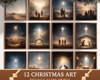 12 Christmas Nativity Bundle – Christian Christmas Wall Art Set of 12, Nativity Scene Gallery Prints, Digital Download Collection