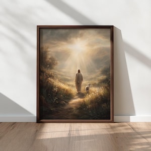 Jesus Leaves the 99 – Lost Sheep Parable, Christian Wall Art, Good Shepherd Artwork, Christian Landscape Wall Art, Digital Download