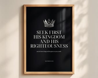 Matthew 6:33 Bible Verse Wall Art – Christian Printable, Black Scripture Print, Minimalist Faith Decor, Digital Download