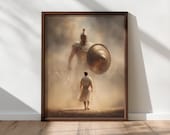 David and Goliath Wall Art, Biblical Victory Story, David Defeats Goliath Art, Christian Wall Art, Faith Printable Art, Digital Download