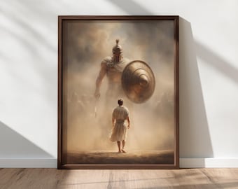 David and Goliath Wall Art, Biblical Victory Story, David Defeats Goliath Art, Christian Wall Art, Faith Printable Art, Digital Download