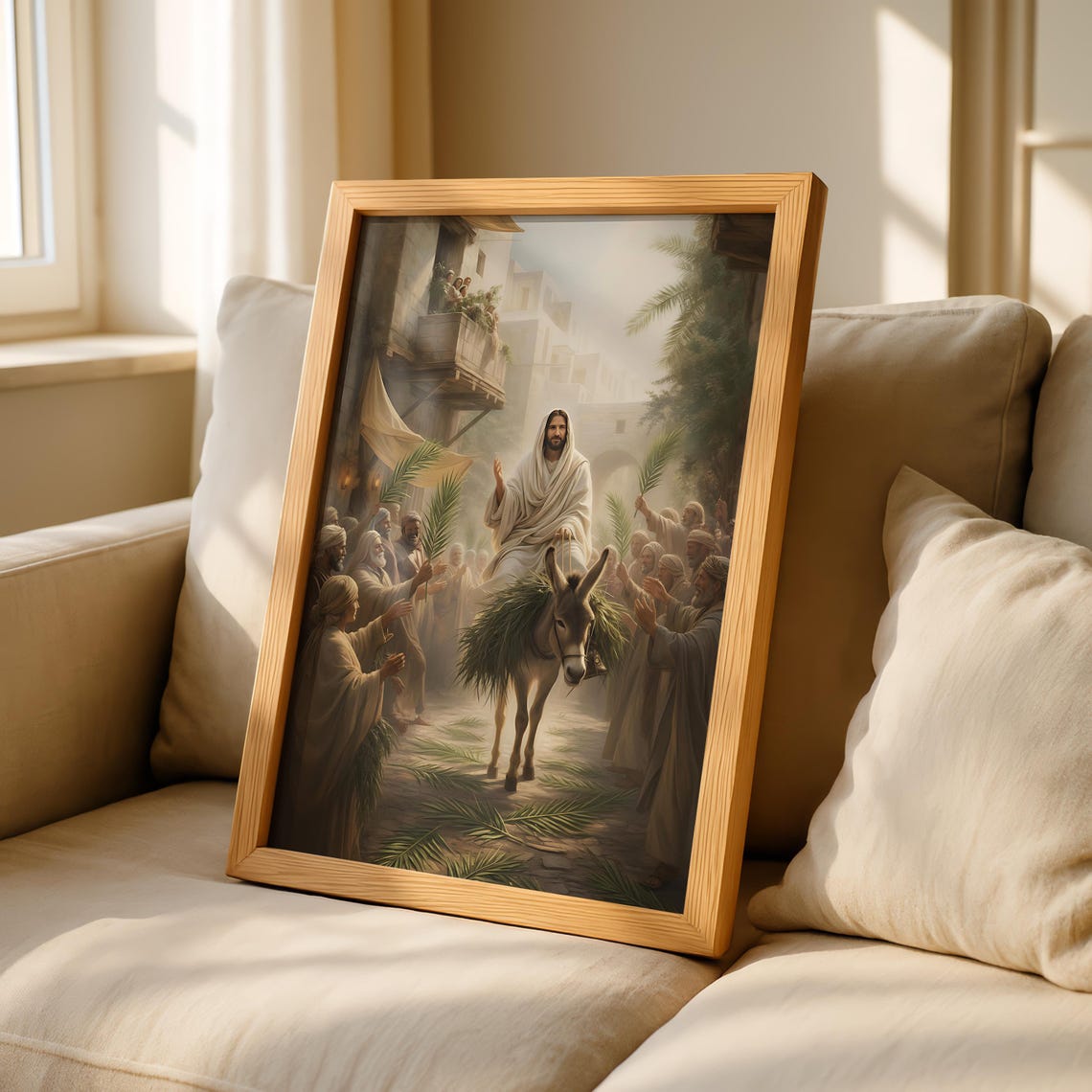 Jesus Rides Donkey Into Jerusalem, Palm Sunday Art Print, Christian ...