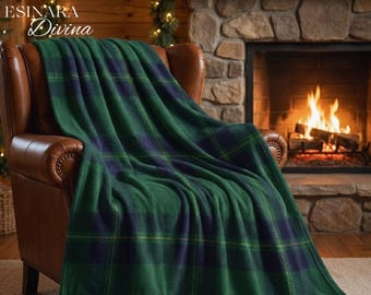 Dark Green Tartan Plaid Sherpa Blanket | Cozy Christmas Fleece Throw | Warm Winter Cabin Decor | Soft Holiday Gift Blanket | 50x60 and 60x80