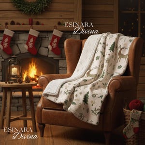 Kuschelige Wald Sherpa Fleece-Decke | Waldweihnachtswurf | Rustikale Hütte Winter Dekor | Warmes Weihnachtsgeschenk