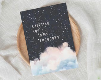 Carrying You in My Thoughts Starry Sky Sympathy or Support Card Watercolour Clouds + Stars