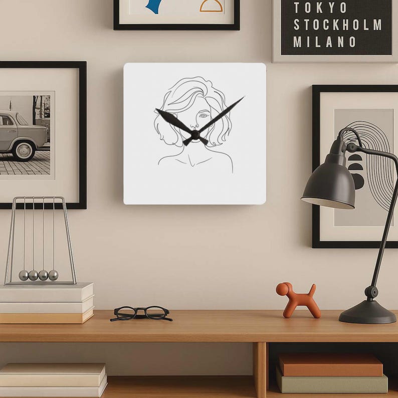 Reloj de pared acrílico de Brigitte Bardot, retrato artístico de línea moderna, decoración del hogar contemporánea, elegante y chic, idea de regalo para ella imagen 6