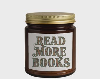 Vela perfumada "Leer más libros", regalo para amantes de los libros con temática literaria, decoración acogedora para un rincón de lectura, cera de coco y albaricoque estilo vintage, velas
