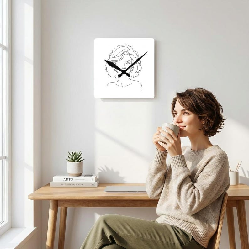 Reloj de pared acrílico de Brigitte Bardot, retrato artístico de línea moderna, decoración del hogar contemporánea, elegante y chic, idea de regalo para ella imagen 11
