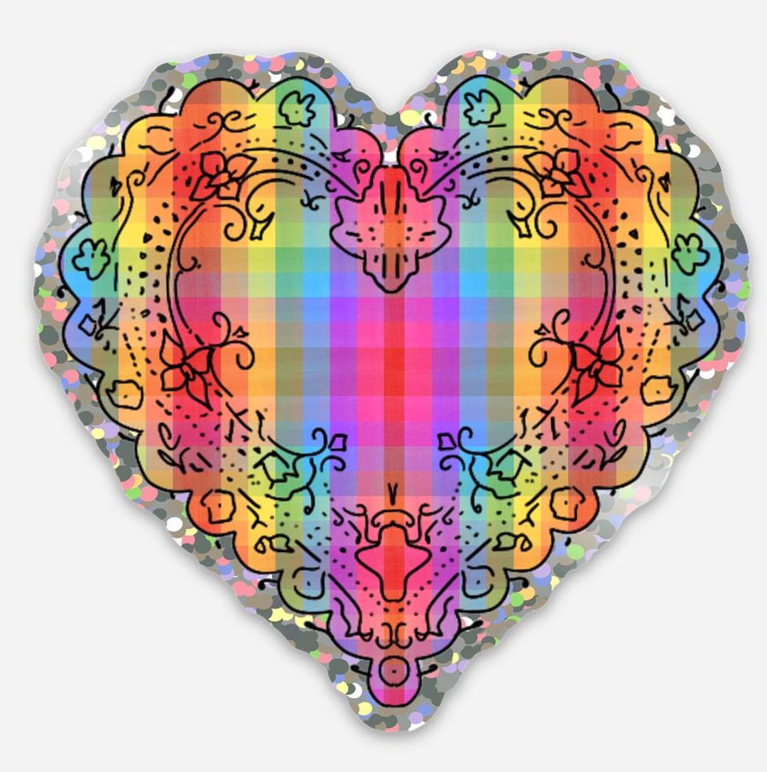 Plaid Rainbow Heart Glitter Sticker - Etsy