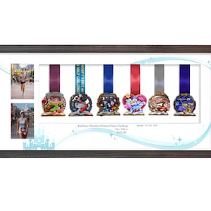 Disney Marathon Dopey Challenge 2026 Medal Display Frame - Personalized Solid Wood medals & Photo