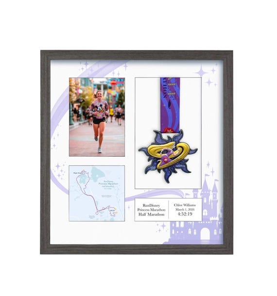 Disney Princess Half Marathon 2026 Medal Frame: Personalized Solid Wood Display