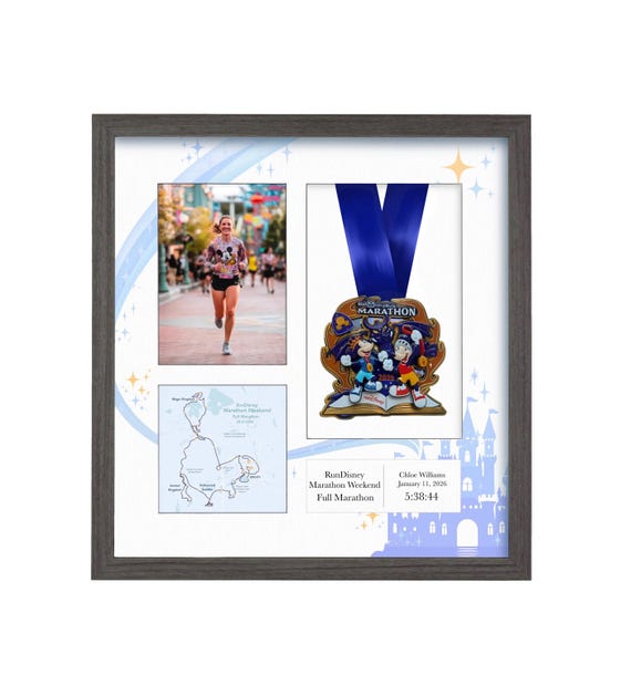 RunDisney Marathon Weekend Medal Display Frame: Personalized Solid Wood Route Map