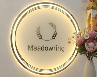 Custom Backlit Business Logo Sign, Round Acrylic Welcome Sign