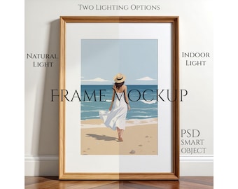 Minimaler Holzrahmen Mockup für Photoshop und Photopea – PSD für Drucke und Kunstwerke, Bilderrahmen Mockup, Kunstwerk Mockup