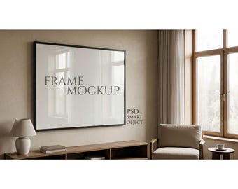 Horizontaler Rahmen Mockup, 4x5 Rahmen Mockup PSD für Photoshop und Photopea, Landschaftsrahmen Mockup