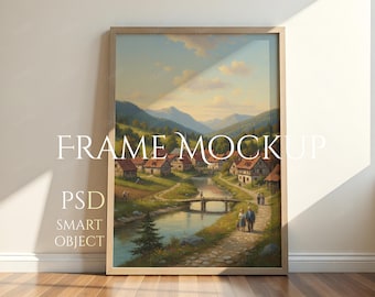 Einfacher Holzrahmen Mockup, Wand Kunst Mockup für Photoshop und Photopea – PSD für Drucke und Kunstwerke, Bilderrahmen Mockup, Wand Kunst Display
