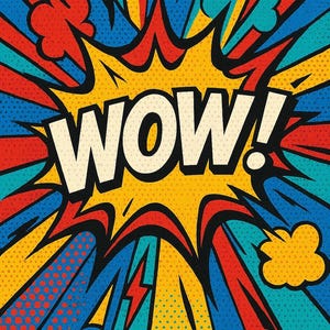 ポップアートWOWポスター、ロイ・リキテンスタイン風ウォールアート、コミックブックプリント、レトロエクスプロージョンデジタルダウンロード、大胆でカラフルな印刷可能なアート