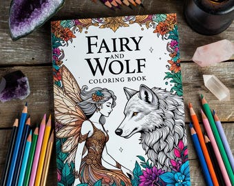 Libro para colorear de hadas y lobos / Arte fantástico, ilustraciones detalladas (descarga digital)