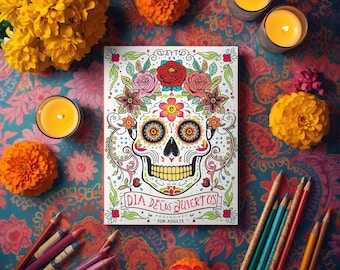 Libro para colorear del Día de los Muertos: Arte floral de calavera de azúcar (Descarga digital)