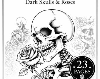 Kleurboek Gothic Skull & Rose, afdrukbare donkere kunst (pdf)