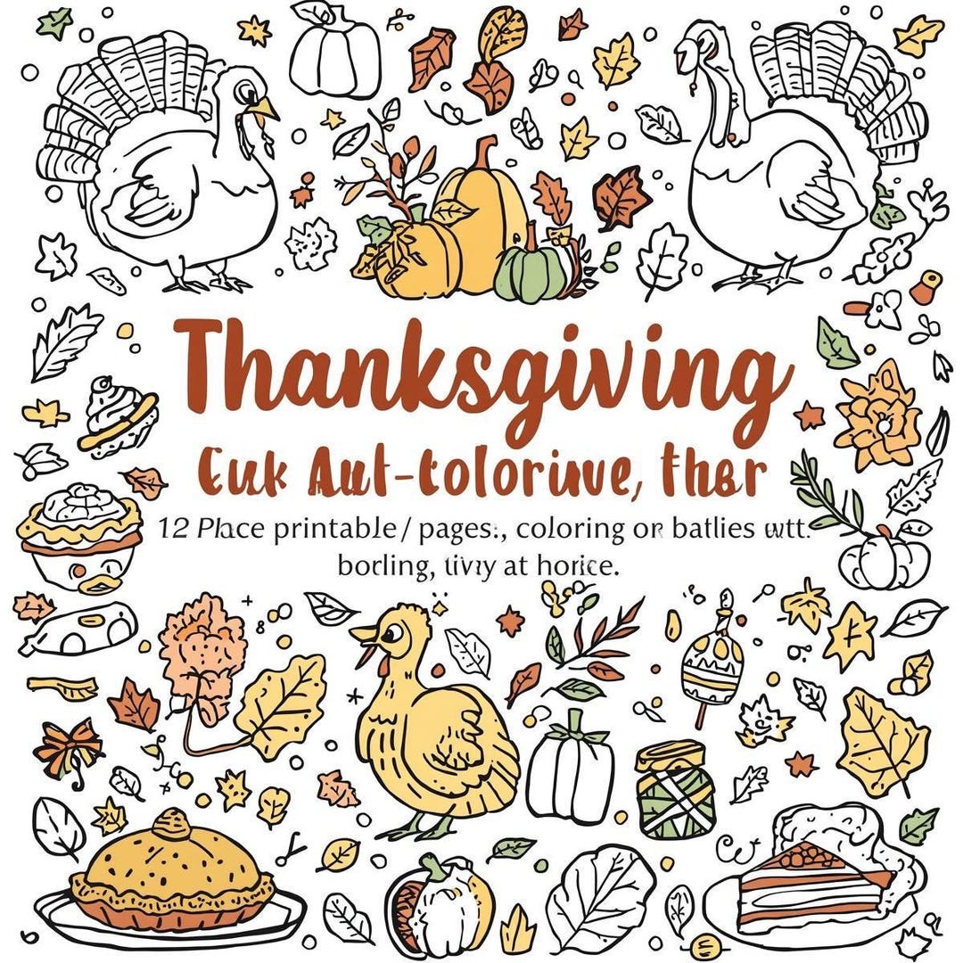 Thanksgiving Coloring Book: Turkey & Pumpkin Fall Activity (digital ...