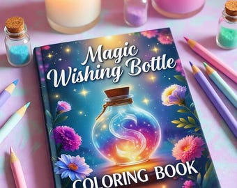 Libro para colorear de la botella mágica de los deseos / Arte fantástico para adultos (Descarga instantánea)