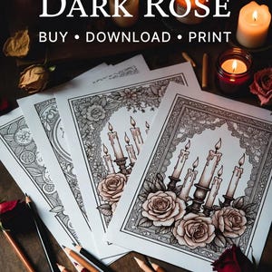 Dark art adult coloring pages inspired by gothic and spooky aesthetics