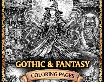 Dibujos góticos para colorear, fantasía oscura, brujería, arte ocultista, ilustraciones de terror (20 páginas en PDF para descargar)