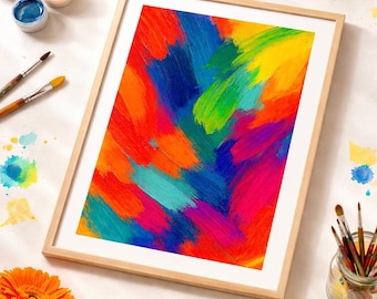 抽象的なカラフルな壁画、モダンなデジタル絵画ポスター（即時ダウンロード）