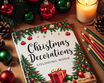 Libro para colorear de decoraciones navideñas: adornos y árboles de Navidad (para imprimir)