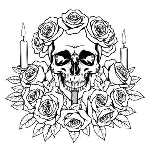skull and roses coloring page detailed gothic line art