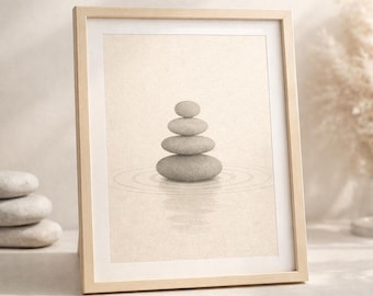 Zen Stones Wall Art, Minimalist Japandi Spa Poster, Meditation Decor (Digital Download)