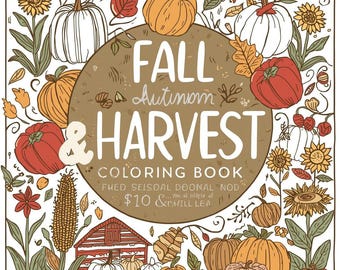 Livre de coloriage Récolte d'automne : citrouilles, tournesols (PDF imprimable)