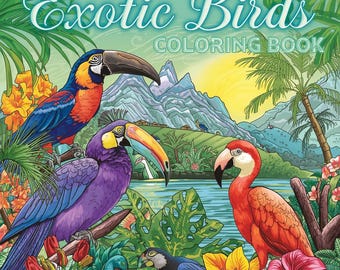 Libro para colorear de aves exóticas: loros tropicales y tucanes. Páginas imprimibles para relajarse.