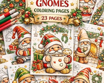 Libro para colorear de gnomos navideños, 23 páginas (patrón PDF)