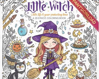 Little Witch Coloring Page | Halloween Fantasy Printable (PDF)