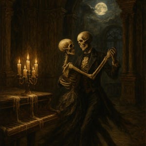 Gothic Skeleton Dance Art Print: Macabre Ballroom Poster (Digital Download)