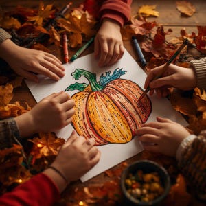 Digital download preview of fall and harvest coloring book, instant printable autumn pages for kids and adults.