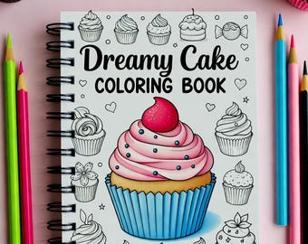 Libro para colorear de pasteles de ensueño / Arte de postres con cupcakes (PDF)