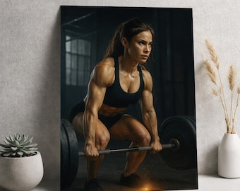 Lámina artística de levantamiento de pesas femenino: decoración de gimnasio para mujer fuerte (descarga digital)