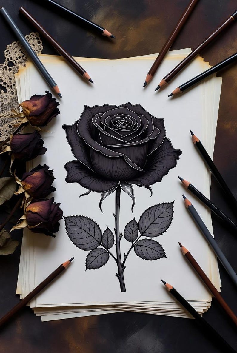 Eerie gothic coloring pages with detailed line art for adult coloring