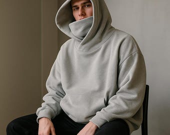 Herren Ninja Style Cowl Neck Hoodie | Y2K Fleece Pullover
