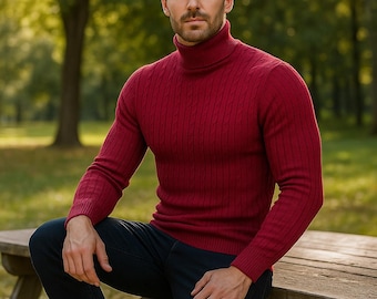 Men's Wool Turtleneck Sweater | Slim Fit Knitted Jumper