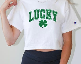 Lucky Clover Mom Cropped T Shirt | St Patricks Day Mom Tee | Irish Shamrock Shirt | Mom Gift