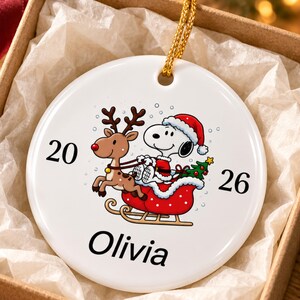 Personalized  Christmas Ornament, Santa Sleigh, Reindeer, Holiday Tree Decoration