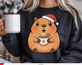 Christmas Capybara PNG, Cute Kawaii T-Shirt Design, Anime Graphic Digital Download