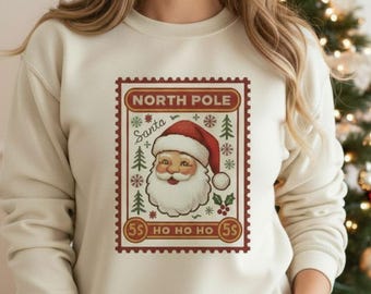 Vintage Christmas Stamp PNG, Retro Holiday Graphic, Santa Postage Shirt Design