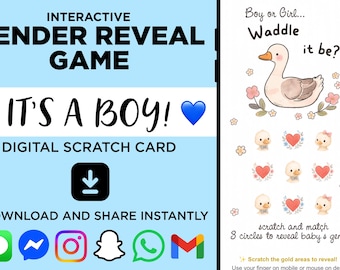 Gender Reveal Game, Digital Scratch Off Card, It's A Boy Reveal Announcement, Duck Theme