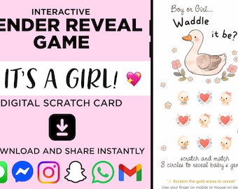 Gender Reveal Game, Digital Scratch Off Card, It's A Girl Reveal Announcement, Duck Theme