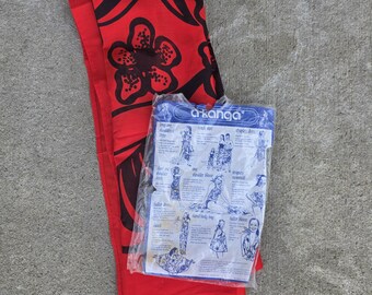 Vintage 1980s Jamaica Sarong Wrap A-Kanga Red Black Tropical Scarf Beach Cover Up